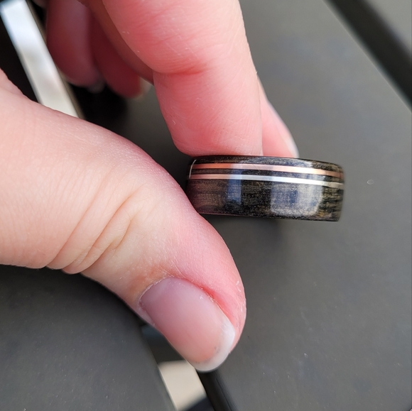 Weathered Maker's Mark Bourbon Barrel Ring w/ Rose Gold & Sterling Silver - Picture 4 of 4